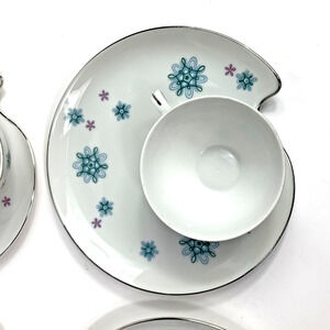 4 Vtg MCM Atomic Starburst Snack Plates & tea coffee cups Shafford whimsical